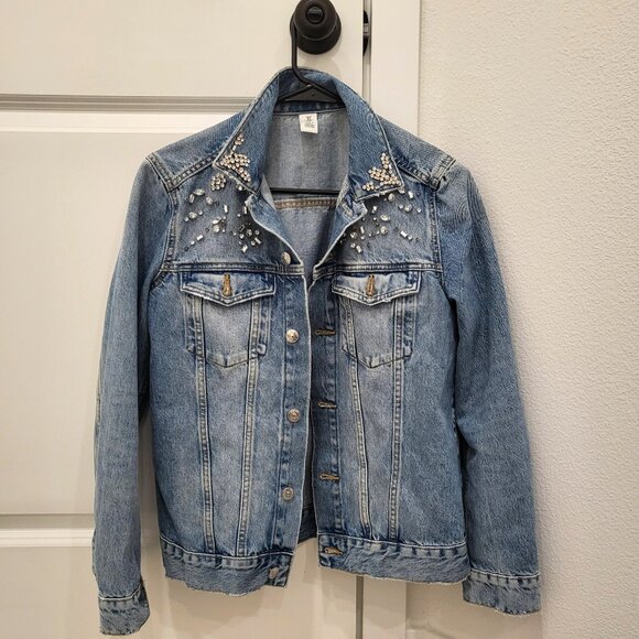 Denim Jacket with beaded crystals size US 8/EUR 38 - Picture 2 of 8